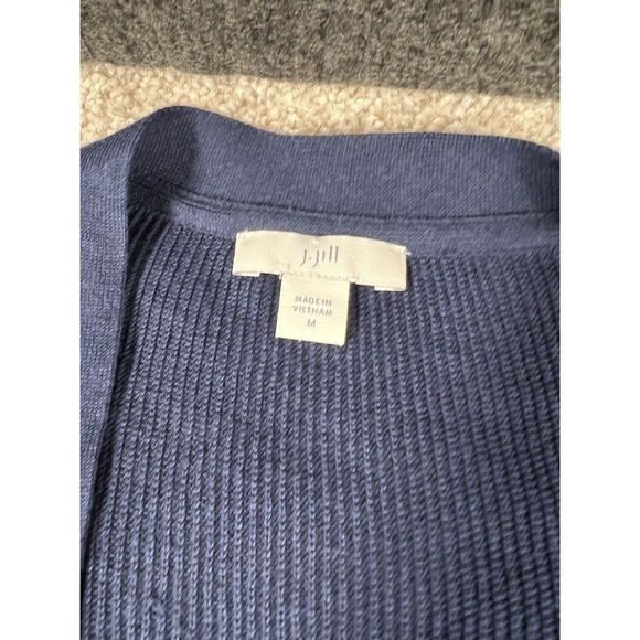 J Jill Cotton Blue Open Cardigan Super Soft Sz Medium Lightweight Length Is 20in - Picture 2 of 3